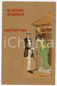 1900 ca ART NOUVEAU RASCHKA La Guerre Amusante - Capitulation *Postcard geisha 2  Rara cartolina postale d'epoca, opera dell'artista e illustratore Raphael Kirchner (che utilizza lo pseudonimo Raschka), viaggiata. GOOD/buono  Formato: 9x14 cm originale e autentica 1