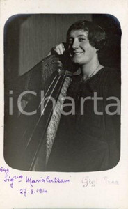 1914 ROMA Ritratto di Maria CAZZANI con l'arpa - Fotocartolina Luigi GREA Fotografia originale d'epoca.Si tratta di uno scatto realizzato da un fotografo amatoriale, Luigi "Gigi" Grea, funzionario delle ferrovie. GOOD/buono  Formato: 9x14 cm originale e autentica 1
