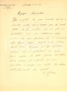 Autografo originale 1938 CICLISMO VARAZZE Giuseppe OLIVIERI cerca date per Giuseppe OLMO Autografo 1
