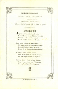 Documento originale, autentico 1850 FAENZA RA Lorenzo ROSSI sonetto a Luigi BENINI Tre monumenti sepolcrali 1