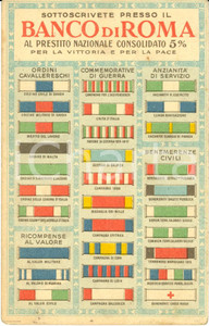 Cartolina originale da collezione 1918 ca Lista onorificenze italiane *Cartolina prestito nazionale BANCO ROMA 1
