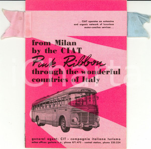 Materiale pubblicitario d’epoca 1950 ca ROMA CIAT Escursioni turistiche sul PINK RIBBON in ITALIA Opuscolo 1