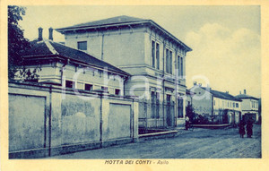 Cartolina originale da collezione 1930 ca MOTTA DEI CONTI (VC) Veduta dell'asilo *Cartolina ANIMATA FP NV 1
