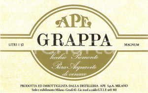 Materiale pubblicitario d’epoca 1970 ca MILANO Distilleria APE Grappa VECCHIO PIEMONTE Magnum *Etichetta 1
