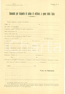 Documento originale, autentico 1920 ca CADUTI IN GUERRA Domanda trasporto salma militare Non compilata 3 1