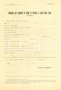 Documento originale, autentico 1920 ca CADUTI IN GUERRA Domanda trasporto salma militare Non compilata 6 1
