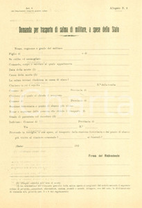 Documento originale, autentico 1920 ca CADUTI IN GUERRA Domanda trasporto salma militare Non compilata 7 1