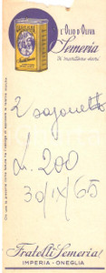 Materiale pubblicitario d’epoca 1965 ca ONEGLIA IM Fratelli SEMERIA Olio d oliva Ricevuta 6x16 cm 1