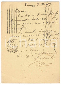 Autografo originale 1947 VENEZIA Cartolina Vincenzo MANZINI a un collega Autografo 1