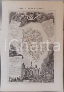 Stampa, bozzetto originale 1861 Atlas National de la France illustré Département INDRE ET LOIRE n°36 4 1