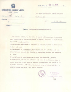 Autografo originale 1974 PARMA Conservatorio A. BOITO  Lettera Gaspare VETRO Autografo 1