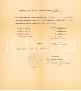 Autografo originale 1974 PARMA Conservatorio  Lettera Riccardo CAPPONI per incarichi Autografo 1
