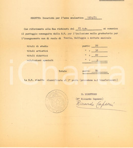 Autografo originale 1974 PARMA Conservatorio  Lettera Riccardo CAPPONI per incarichi Autografo 1