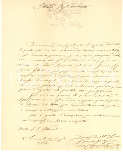 1858 NOVARA Agente Giovanni BONETTI chiede saldo per Eugenio TORNIELLI BRUSATI Lettera di Giovanni Bonetti, agente dell'on. Eugenio Tornielli Brusati, per il quale sollecita il saldo di un pagamento dovuto.Il conte Tornielli era malato ("gli dovettero praticare sei cavate di sangue") e non poteva provvedere personalmente al sollecito.PAGINE: 1 FAIR/discreto piegature d'epoca Formato: 18x22 cm originale e autentica 1