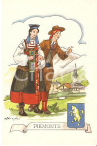 Cartolina originale da collezione 1950 PIEMONTE Costumi regionali Ill. ALDO CIGHERI Cartolina postale 3 1