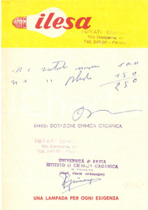 Materiale pubblicitario d’epoca 1965 ca PAVIA Elettricista Erminio ROVATI Lampadine ILESA Ricevuta 2 1