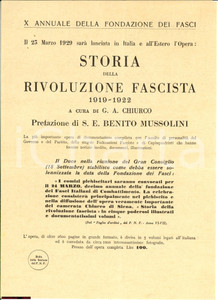 Materiale pubblicitario d’epoca 1929 ROMA Storia Rivoluzione Fascista - Prefazione MUSSOLINI 1