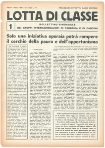 Giornale, rivista storica 1958 MILANO  LOTTA DI CLASSE  Iniziativa operaia contro la paura Bollettino 9 1
