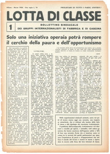 Giornale, rivista storica 1958 MILANO LOTTA DI CLASSE  Iniziativa operaia contro la paura Bollettino 12 1