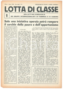 Giornale, rivista storica 1958 MILANO  LOTTA DI CLASSE  Iniziativa operaia contro la paura Bollettino 1 1