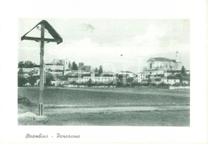 Cartolina originale da collezione 1950 ca STRAMBINO TO Panorama con Croce e Chiesa Parrocchiale Cartolina 6 1