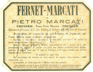 Materiale pubblicitario d’epoca 1930 ca TREVISO FernetMarcati di Pietro MARCATI  Etichetta pubblicitaria 1