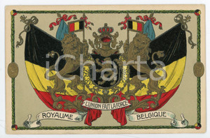 Cartolina originale da collezione 1920 ca ROYAUME DE BELGIQUE Blason  L union fait la force Embossed postcard 1