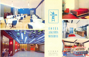 Materiale pubblicitario d’epoca 1970 ca CUNEO Hotel AUGUSTUS MINERVA Pieghevole illustrato TURISMO 1