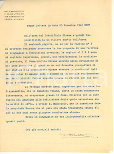 Autografo originale 1940 MILANO Arch. Filippo Maria BELTRAMI su avvio cantieri AUTOGRAFO 1