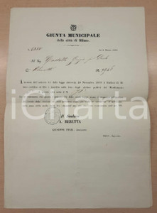 Documento originale, autentico 1860 MILANO Giunta Municipale  Iscrizione Giorgio CASTELLI lista elettorale 1
