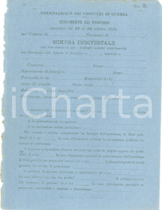Documento originale, autentico 1918 ROMA WW1 Censimento profughi di guerra Scheda NON COMPILATA 6 1