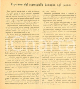 Documento originale, autentico 1943 WW2 Proclama Pietro BADOGLIO Tedeschi nemici vogliono nostra schiavitù 1 1
