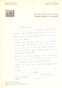 Autografo originale 1977 PADOVA Lettera Lionello PUPPI per invio articoli a un collega AUTOGRAFO 1