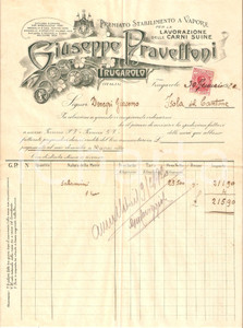 Oggetto da collezione cartaceo 1920 FRUGAROLO AL Giuseppe PRAVETTONI Premiata fabbrica salumi Fattura 5 1