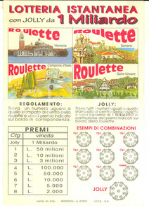 Oggetto da collezione cartaceo 1996 MONOPOLI DI STATO Lotteria istantanea jolly 1 miliardo Manifestino 20x30 2 1
