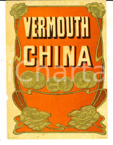 Materiale pubblicitario d’epoca 1920 ca Liquore VERMOUTH CHINA Etichetta pubblicitaria VINTAGE 10x13 3 1