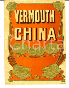 Materiale pubblicitario d’epoca 1920 ca Liquore VERMOUTH CHINA Etichetta pubblicitaria VINTAGE 10x13 1 1