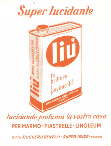 Materiale pubblicitario d’epoca 1950 ca PRATO Ruggero BENELLI  Super lucidante LIU  Cartoncino pubblicitario 11 1
