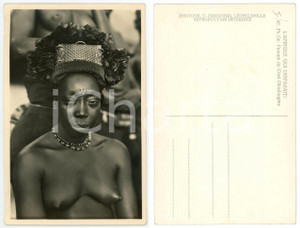 1930 ca ZAGOURSKI L'Afrique qui disparaît CONGO BELGE Femme du chef OKODONGWE  Fotocartolina postale d'epoca, appartenente alla I^ serie &laquo;L'Afrique qui dispara&icirc;t&raquo; del fotografo Casimir Zagourski (L&eacute;opoldville).N&deg; 47, non viaggiata.CONDIZIONI: GFORMATO: 9x14 cm    originale e autentica 1