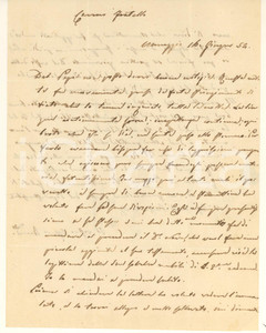 Autografo originale 1854 MENAGGIO Lettera Benedetto CASTELLI sulla malattia del padre Autografo 1