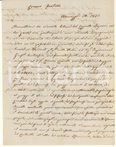 Autografo originale 1833 MENAGGIO Lettera Benedetto CASTELLI su vendita del cognato Autografo 1