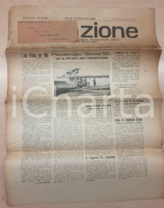 1926 L'AVIAZIONE Record Sandro PASSALEVA su SAVOIA 55 - Salone Parigi *Giornale Giornale originale d'epoca, "Corriere settimanale della navigazione aerea".DATA: 31 dicembre 1926 POOR/danneggiato piegature d'epoca; prima pagina quasi completamente distaccata; ingiallimenti Formato: 33x43 cm originale e autentica 1