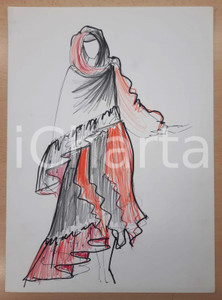 1990 ca MODA MILANO Gianni TOLENTINO Bozzetto costume megera *AUTOGRAFO Bozzetto originale, autografo, realizzato a pennarello e pastello, di mano dello stilista Gianni Tolentino.Su carta. GOOD/buono  Formato: 24x33 cm originale e autentica 1