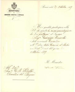 Autografo originale 1919 ROMA Autografo ministro Dante FERRARIS su lettera di nomina 1