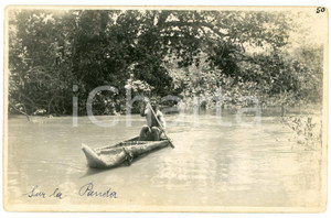 1930 ca CONGO BELGE Rivière PANDA Homme en pirogue *Photo L. GABRIEL 50 (4) Fotografia originale d'epoca, in formato cartolina postale.FOTOGRAFO: L&eacute;opold Gabriel - Panda - Katanga  GOOD/buono  Formato: 14x9 cm originale e autentica 1