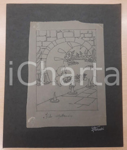 Opera d’arte autentica 1940 ca Artista Gianna RONCHI Fido aspettami Disegno originale AUTOGRAFO 1