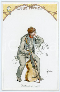 Cartolina originale da collezione 1910 ca  BELGIQUE  J. BUSSCHE Deux Frères  Instants de repos  Carte postale 1