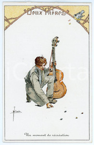 Cartolina originale da collezione 1910 ca  J. BUSSCHE Deux Frères  Un moment de récréation Carte postale 1