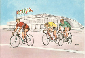 Cartolina originale da collezione 1960 ROMA XVII OLIMPIADE Ciclismo VELODROMO EUR Ill. ZURLI Cartolina 1 1