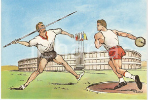Cartolina originale da collezione 1960 ROMA XVII OLIMPIADE Giavellotto STADIO OLIMPICO Ill. ZURLI Cartolina 3 1